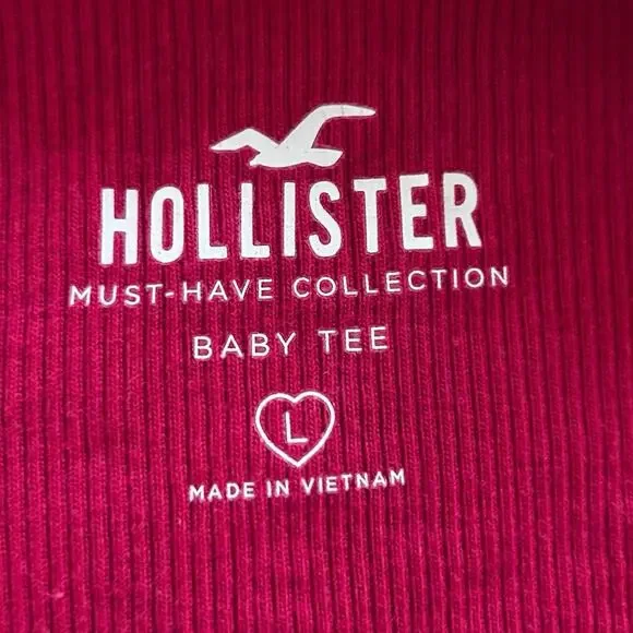 Hollister Ribbed Baby Tee Floral Y2K Fitted T Shirt Red Women L - Picture 3 of 5
